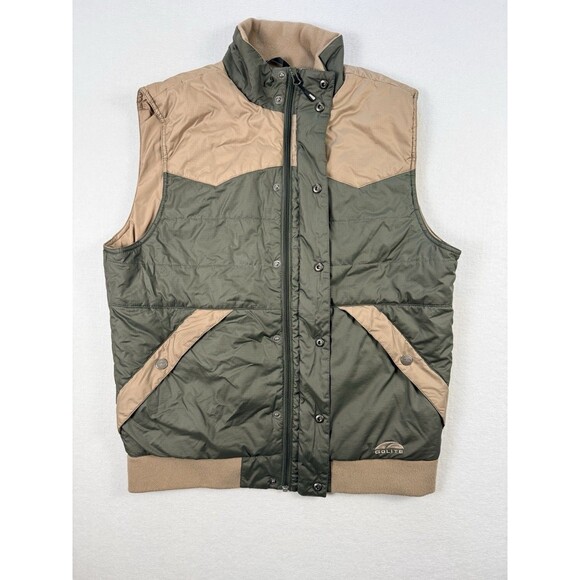 GoLite Men’s Puffer Vest Green Tan Outdoor Hiking Zip Snap Size M - Picture 3 of 5